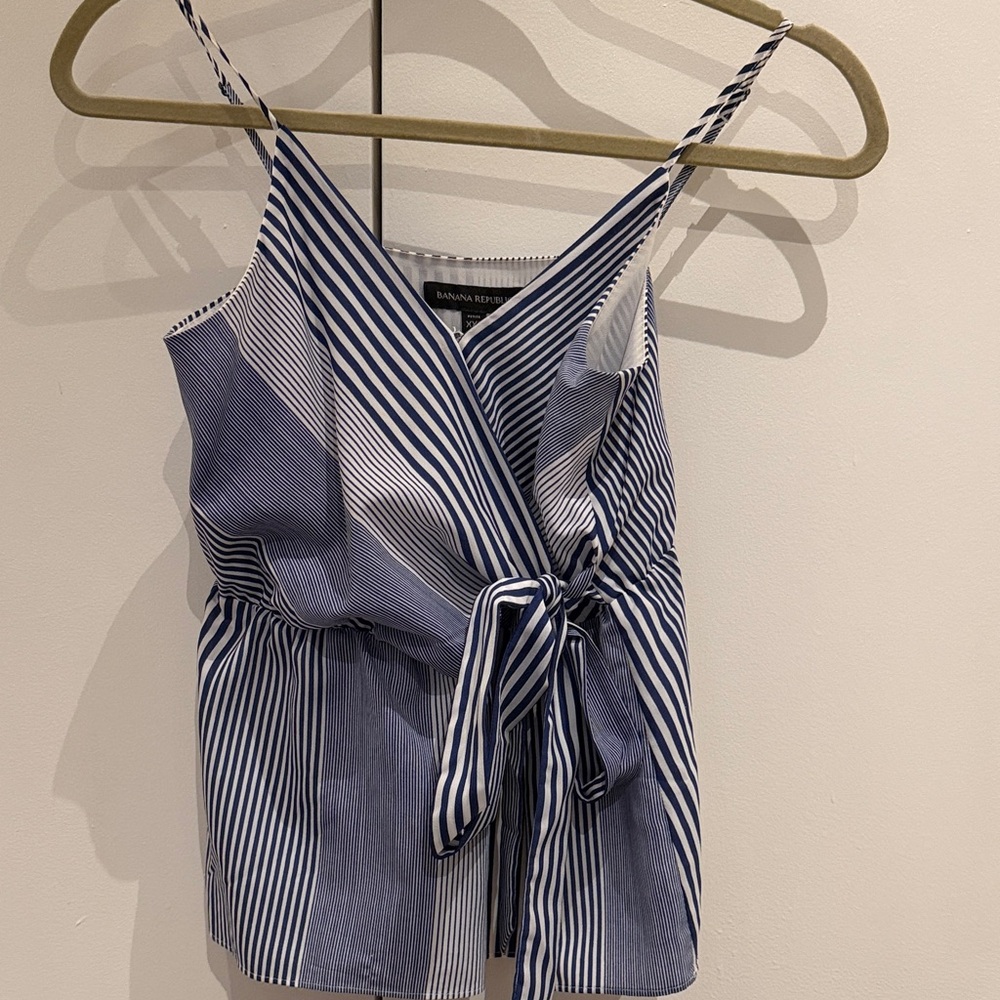 Banana Republic Navy & White Striped Wrap Tie-Front Cami